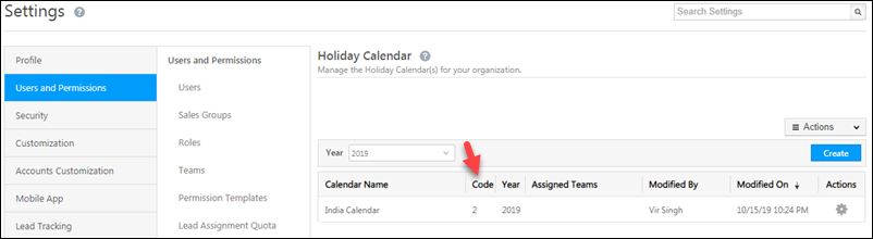Holiday calendar code