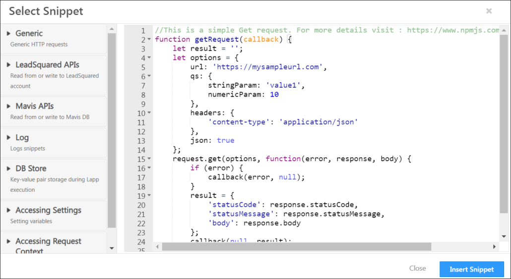 Writing Code in Lapps - Api Docs - Leadsquared